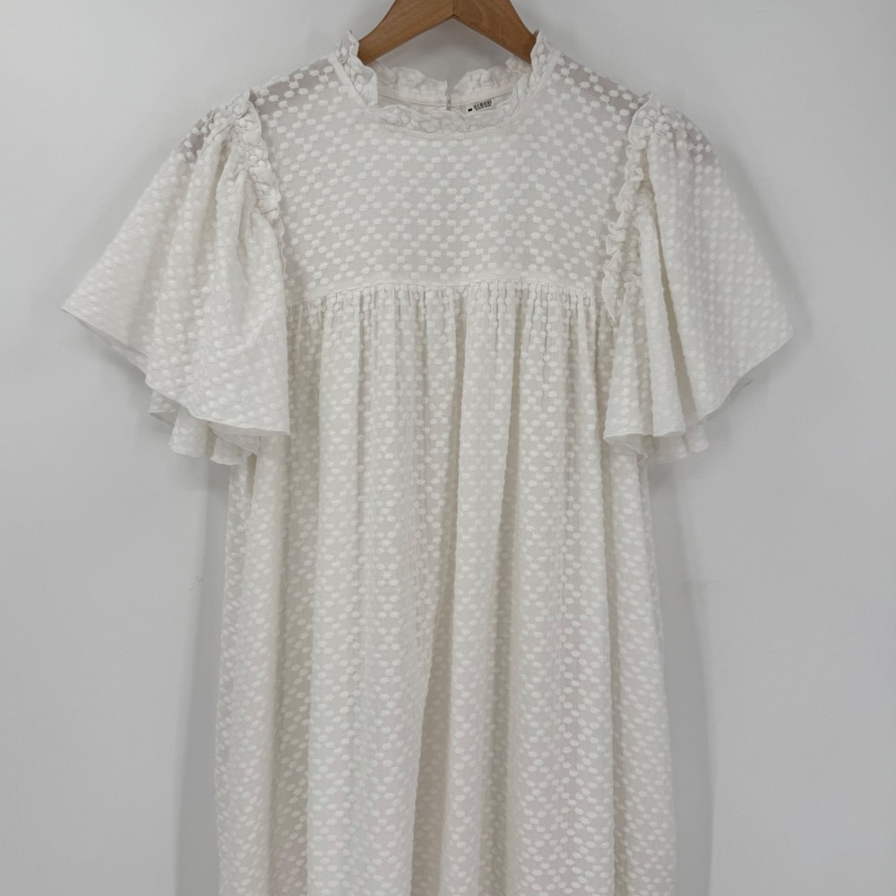 Sonnet James Ava White Textured Cotton Maxi Dress Flutter Sleeves Size Small - Picture 2 of 11